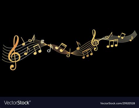 Musical Wave Gold Music Notes Background Sound Vector Illustration
