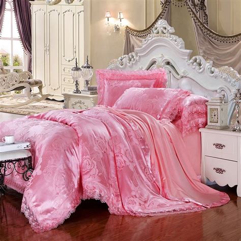 Girls Hot Pink English Rose Pattern Romantic Princess Style Luxury Lace Edge Sequin Jacquard