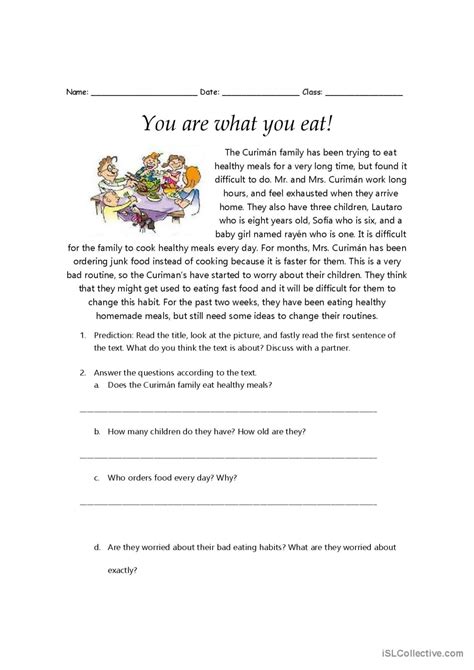 You Are What You Eat Reading For Det English Esl Worksheets Pdf And Doc