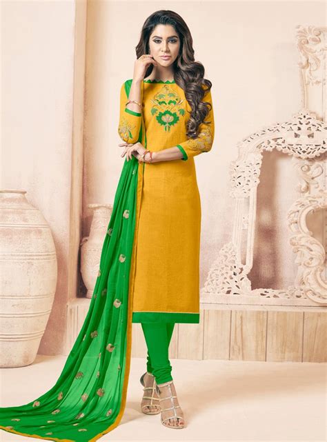 Mustard Cotton Churidar Suit 138565 Salwar Neck Patterns Party Wear
