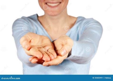 Woman Presenting Hands With Copyspace Stock Image Image