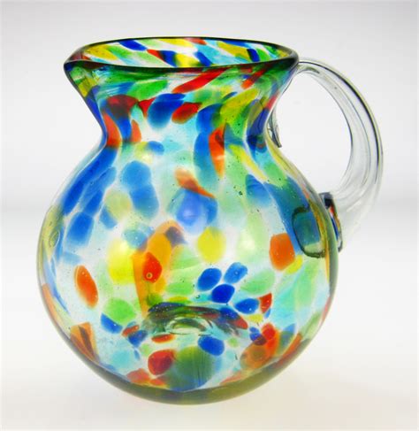 Mexican Glass Pitcher Confetti Swirl Bola 80oz Made In Mexico With Recycled Glass
