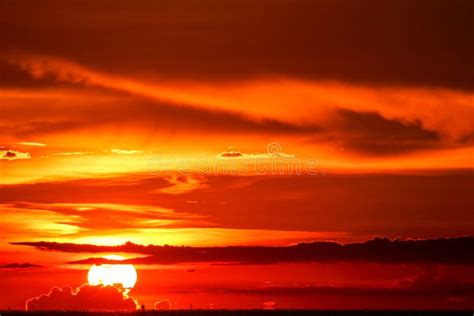 Sunset On Sea Last Light Red Sky Silhouette Cloud Stock Photo Image