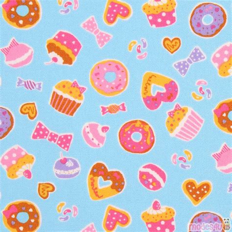 Blue With Colorful Donut Cupcake Sweet Oxford Fabric From Japan Modes4u