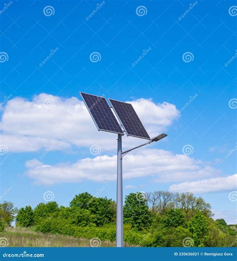 Modern Street Lighting Pole With Solar Panel Stock Image Image Of