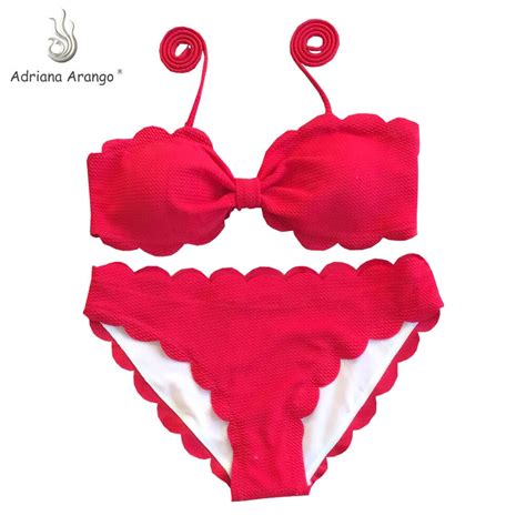 Adriana Arango Sexy Bikini Black Bandage Woman Bikini Set 2019 Scalloped Swimwear Wave Edge