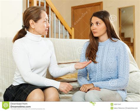 Mother With Teen Daughter Having Serious Talking Stock Image Image Of