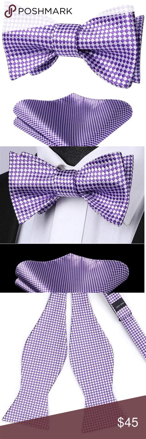 Mens Purple Plaid Self Tie Bow Tie Pocket Sq Set Boutique With Images