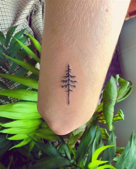 Hand Poked Pine Tree Tattoo On The Tricep