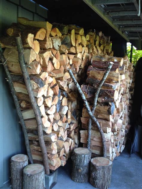 Home Crafted Wood Racks Using Cinder Blocks And Tree Limbs