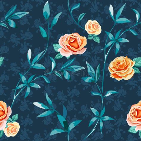 Abstract Pattern Roses Floral Wallpaper Cute Flowers Leaves Stock