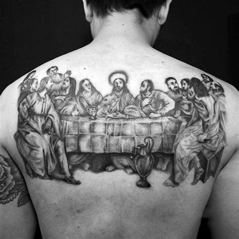 Lords Supper Detailed Tattoo On Upper Back Tattooimagesbiz