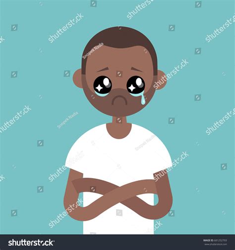 Sad Offended Character Big Anime Tearstained Vector De Stock Libre De