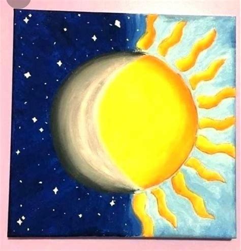Moon And Sun Painting Easy Canvas Painting Beginner Painting Tree
