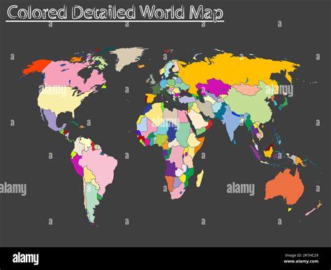 Colored Detailed World Map Abstract Vector Art Illustration Stock