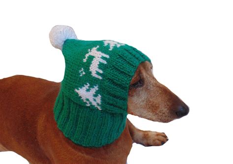 Handmade Knitted Dog Hat With Christmas Trees And Deer Etsy Dog Hat