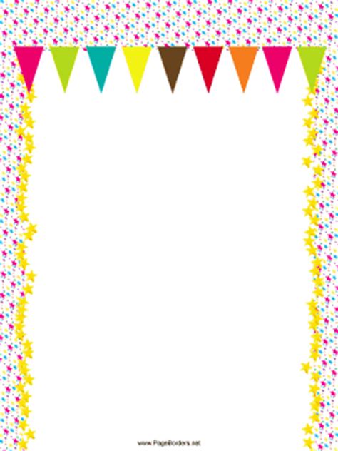 On a natural wood background with copy space. Colorful Pennants Party Border
