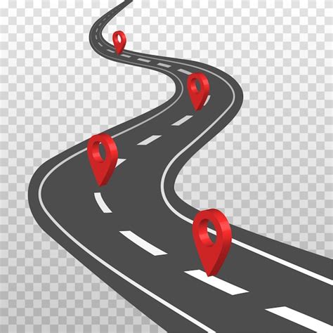 Premium Vector Curved Road With White Markings And Red Pin Pointers