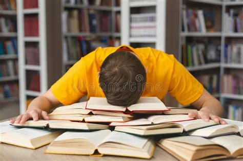 Student Studying Hard Exam And Sleeping Stock Image Image Of Books