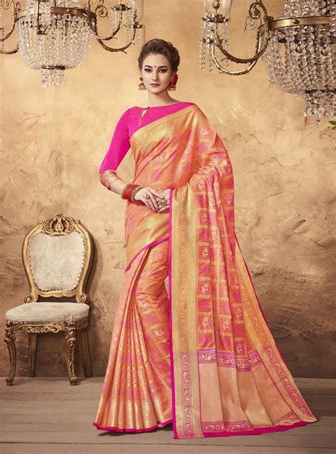 buy online peach colour designer traditional patola silk saree at joshindia saree wedding