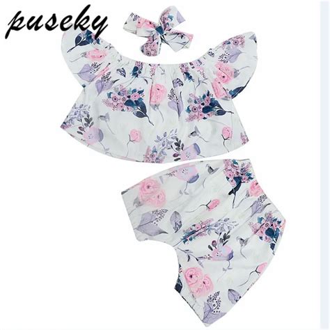 Puseky 0 18m Cute Newborn Baby Girls Summer Floral Outfits Off Shoulder