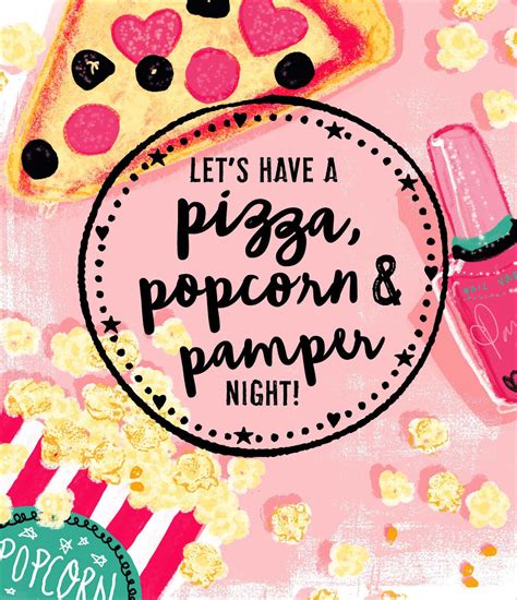 Pizza Popcorn And Pamper Night Friend Valentines Day Greeting Card Cards