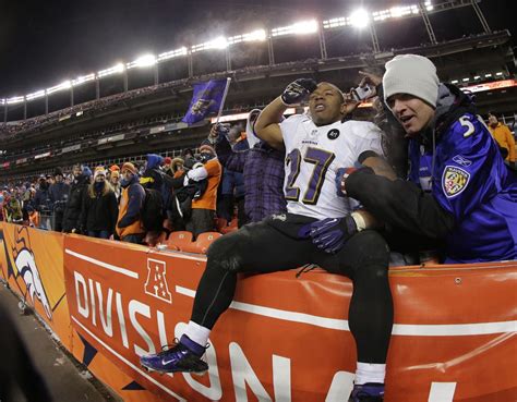 Baltimore Ravens Running Back Ray Rice 27 Celebrates With Fans After