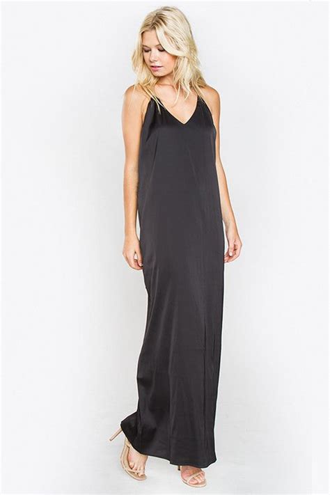 The Mystylemode Black Satin Maxi Slip Dress