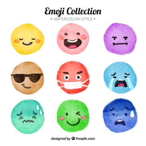 Collection Of Watercolor Colored Emoticons Vector Free Download
