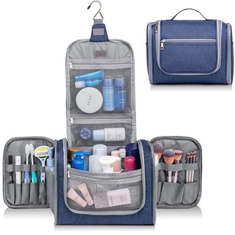 Hanging Travel Cosmetic Bags Large Makeup Organizer Designer Toiletry Bag Nylon Navy Blue