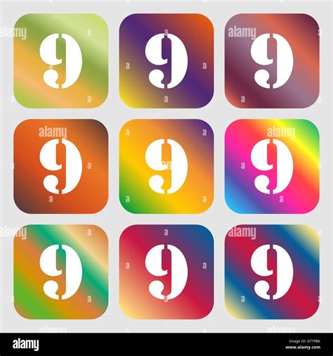 Number Nine Icon Sign Nine Buttons With Bright Gradients For