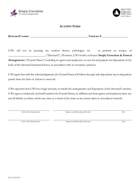 Fillable Online Sample Autopsy Consent And Authorization Form Fax Email