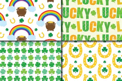 St Patrick`s Day Digital Paper Pack Irish Backgrounds Shamrock