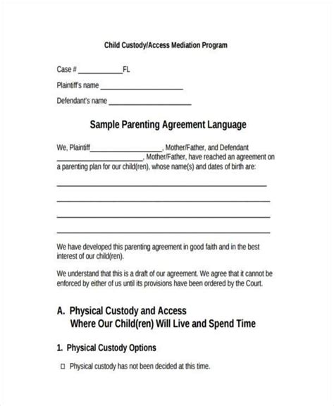 Free Child Custody Agreement Template Use This Standard Custody