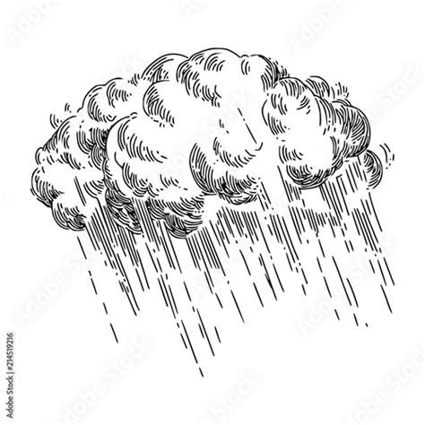 Storm Cloud And Rain Sketch Engraving Style Vector Illustration