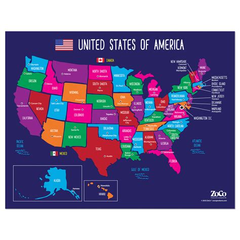 Usa Map With State Capitals Poster 17x22 Laminated — Zoco Products