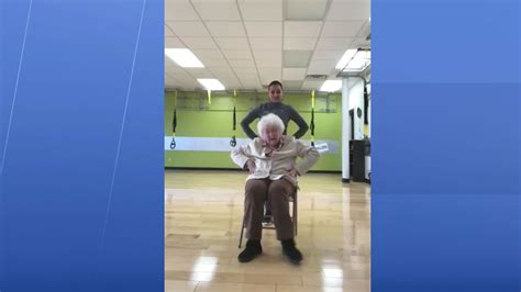 93 Year Old Woman Thoroughly Enjoys Working Out