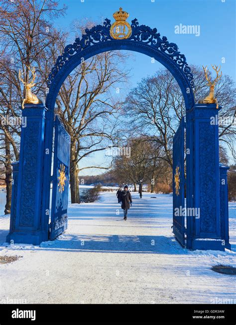 Blue Decorative Wrought Iron Gate Djurgarden Stockholm Sweden Stock
