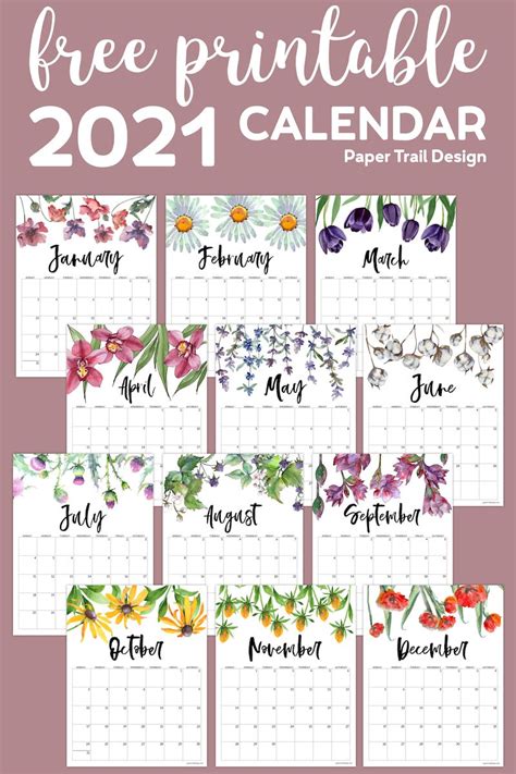 2021 Free Printable Calendar Floral Paper Trail Design Calendar