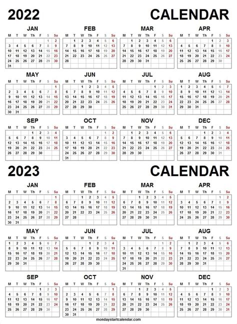 Printable Calendar For 2022 And 2023 Blank Two Year Calendar
