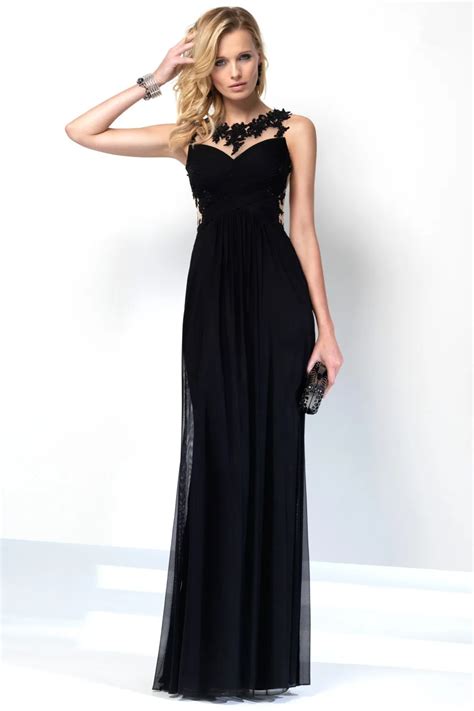 Mesh Flowy Straight Floor Length Black Evening Dress Illusion Sweetheart Neck And Back Prom Gown
