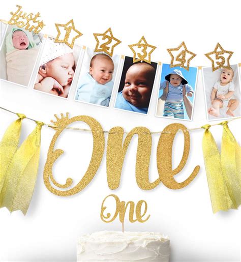 Buy 1st Birthday 12 Months Photo Banner Cake Topper Highchair One Garland Newborn To 1 Year