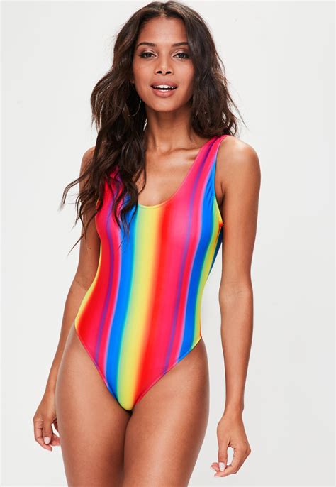 lyst missguided rainbow coloured swimsuit