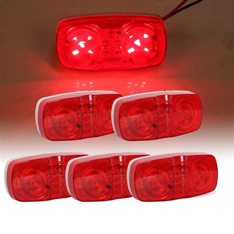 5pcs Red Trailer Marker Led Light Double Bullseye 10 Diodes Clearance