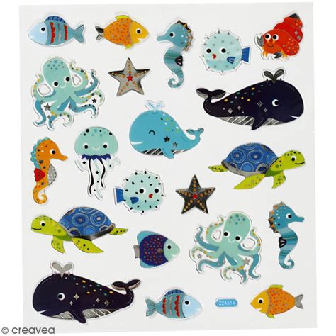 Stickers Creotime Animaux Marins 21 Pcs Environ Stickers