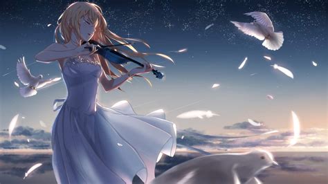 Anime Girl Playing Violin Wallpaper Background Xfxwallpapers