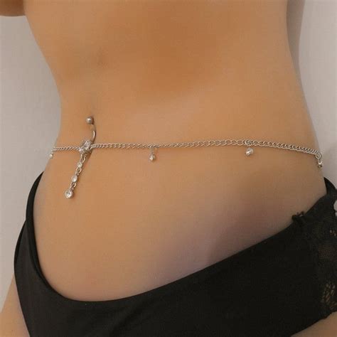Minimalist Crystal Navel Piercing Belly Chain Etsy Joyer A Para El