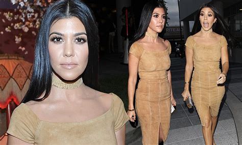 kourtney kardashian shows off her figure in a brown suede dress daily mail online