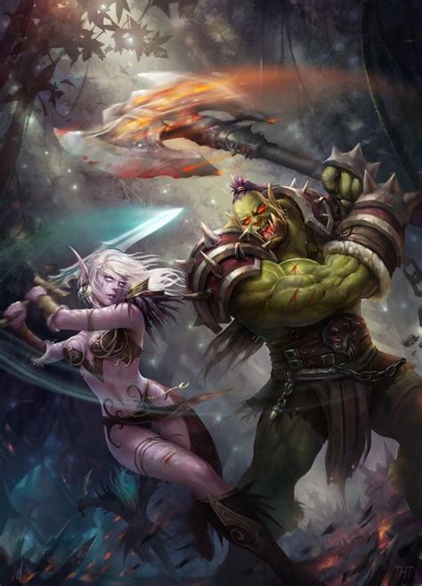 Night Elf Warrior Vs Orc Warrior Warcraft Art Warcraft Orc Warcraft
