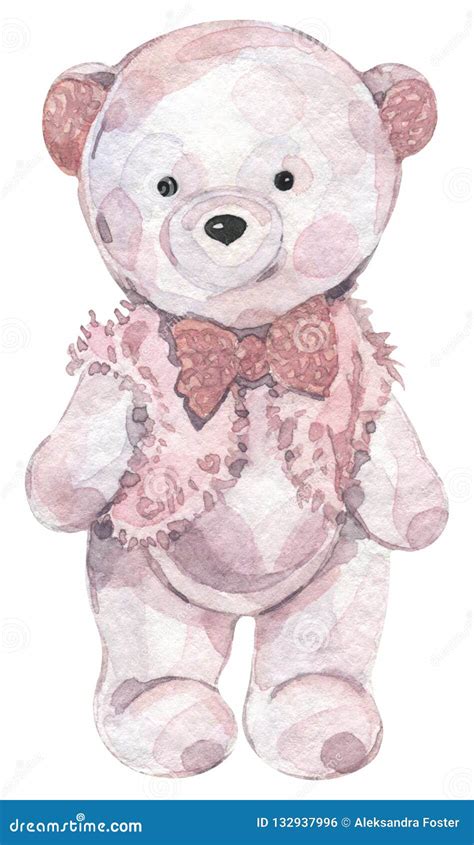 Cute Teddy Bear Hand Drawn Watercolor Illustration Children Plush Toy